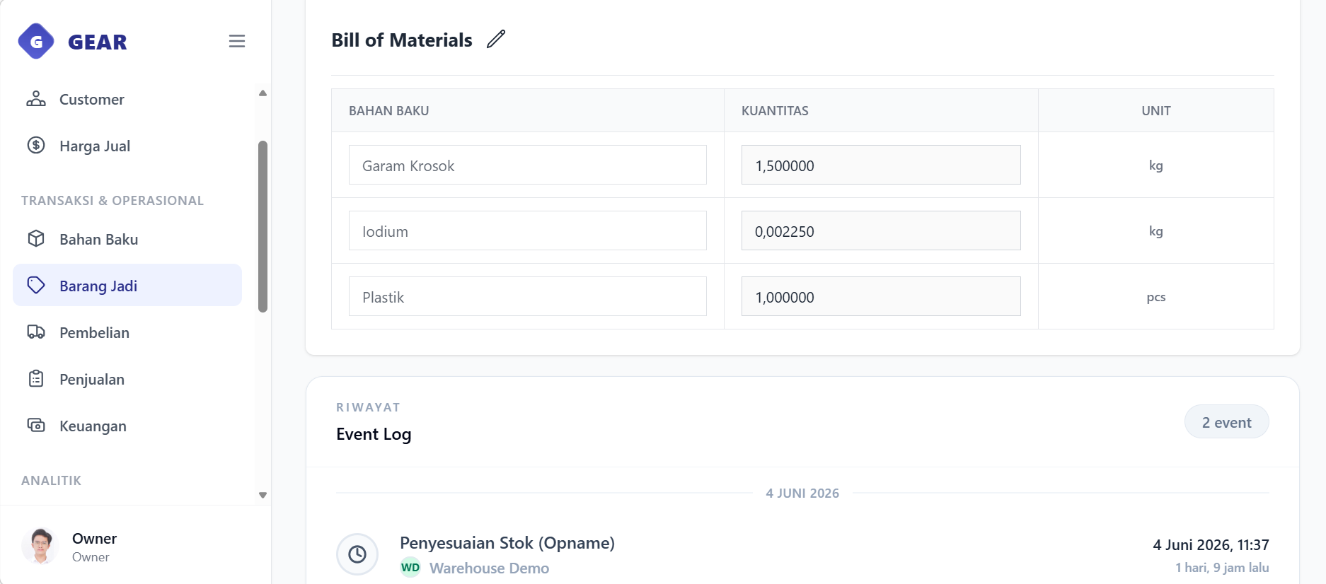 Product Bill of Materials