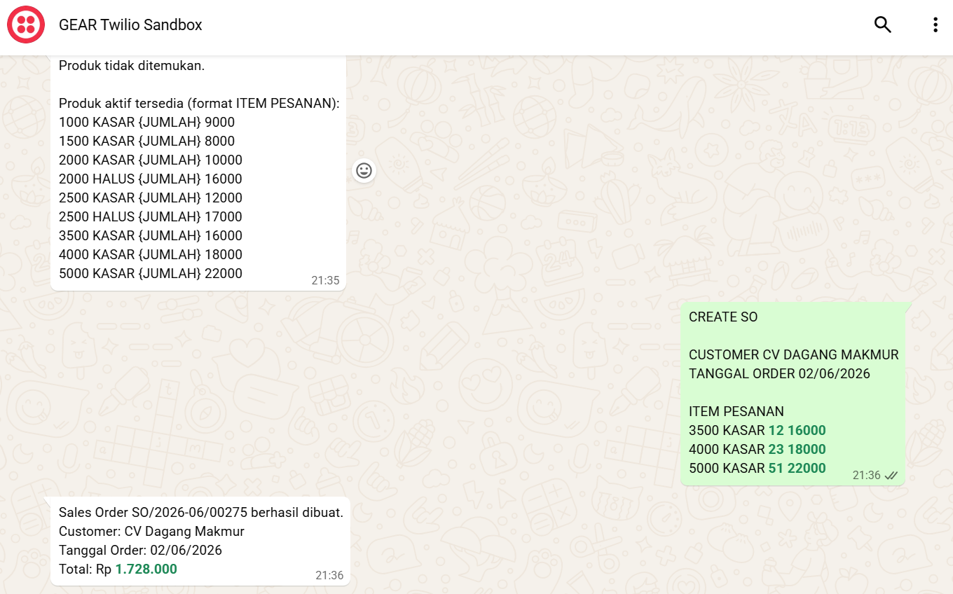 WhatsApp Chatbot order confirmation