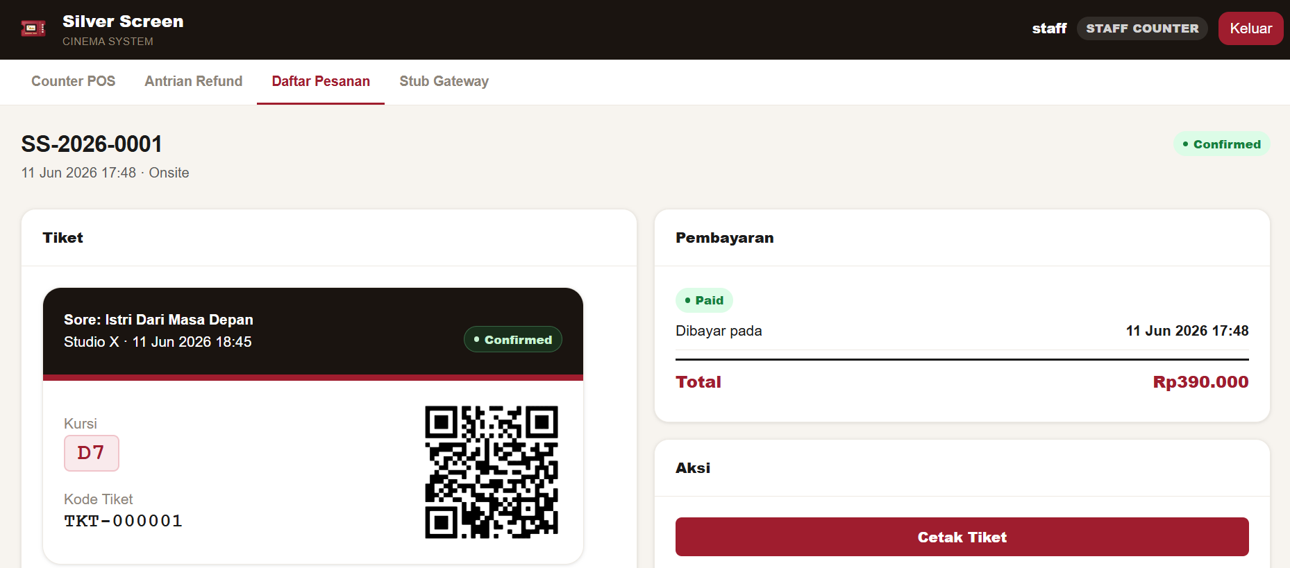 Staff Order Detail page