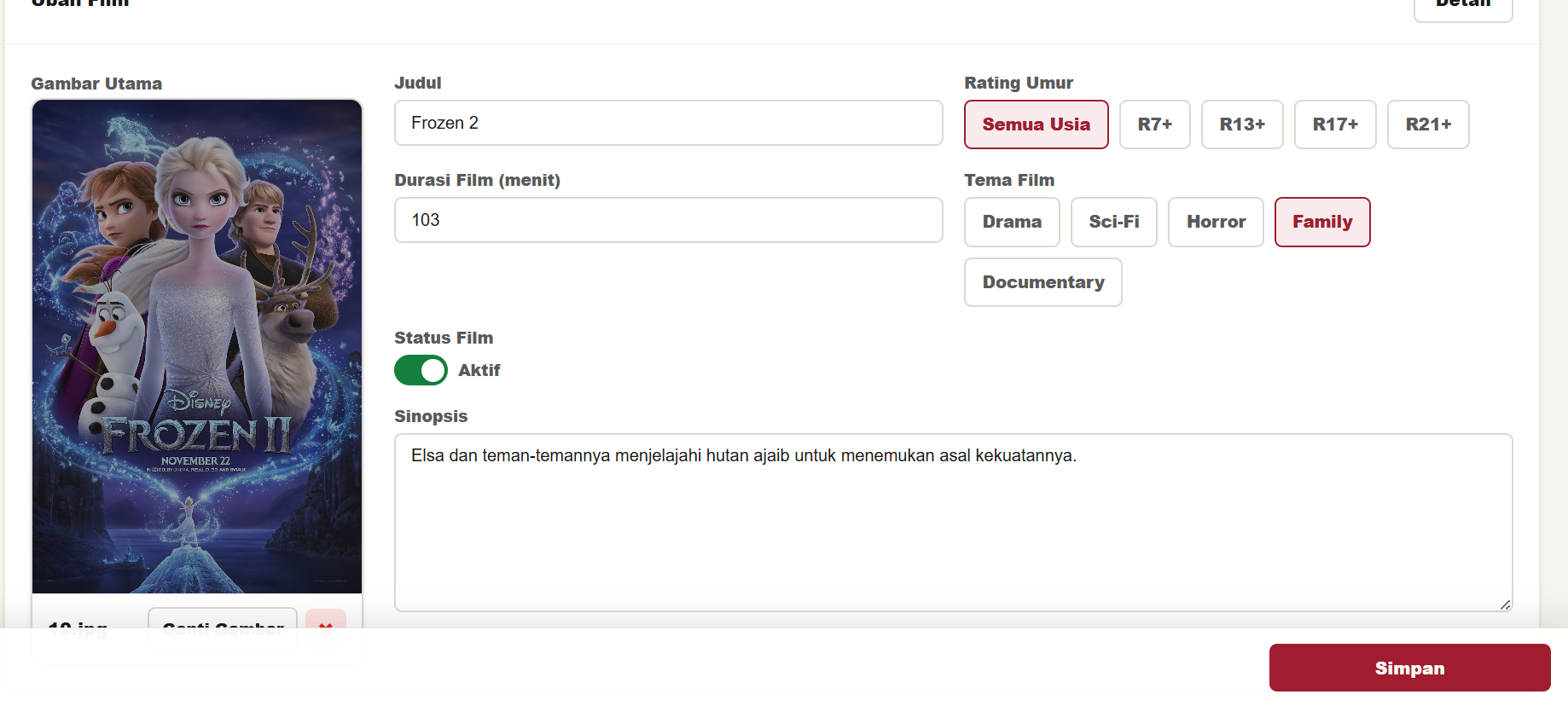 Manager Movie Edit/Update Mode